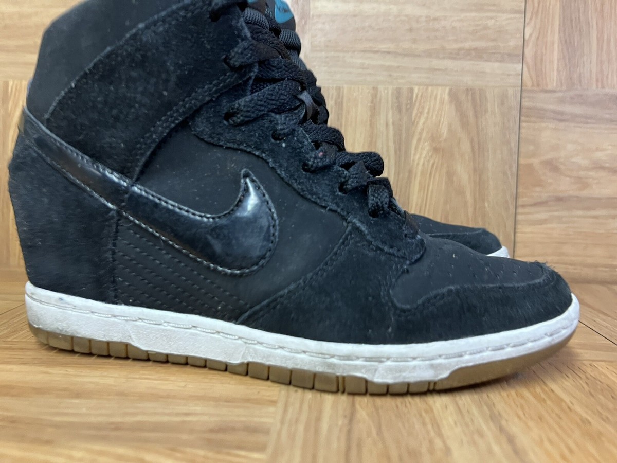 RARE🔥 Sz 6.5 - Nike Dunk Sky Hi Black Gum Hidden Wedge Sneakers