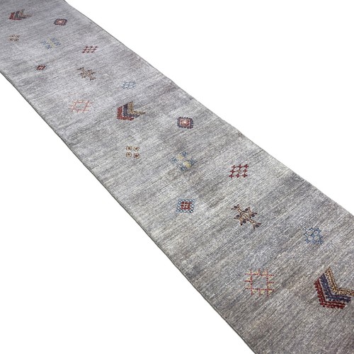 Handmade (2'8" x 12'9") Gray Southwestern Style Afghan Wool Runner Rug - Picture 7 of 12