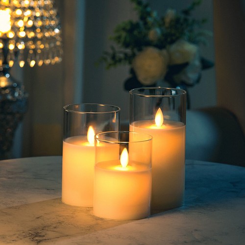 S/M/L Glass Flickering Flameless LED Candles Battery Remote Control Mood Lights - Picture 2 of 18