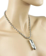 Bullet Storage Pendant With Medium Ball Chain Choker Necklace