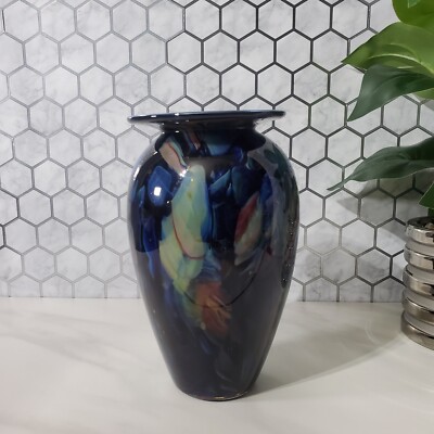 Robert Eickholt Vintage Studio Art Glass Blue Vase Signed 1999 VSAG