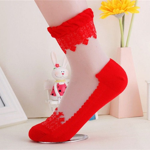 Mujer Calcetines Finos Transparente Cristal Seda Encaje Elástico Dulce Vestido.↑ - Imagen 10 de 17