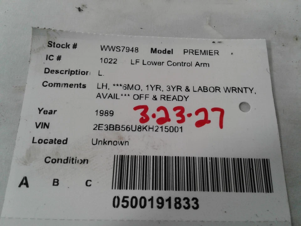 Brazo de control inferior inferior delantero izquierdo usado se adapta a: Eagle Premier 1989 delantero izquierdo Foto 3 de 4