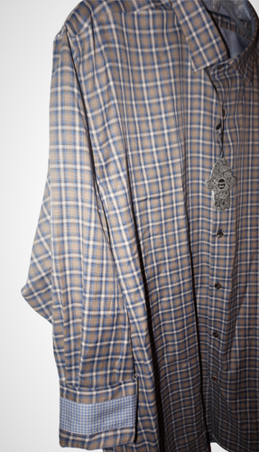 Camisa Visconti Negra Mangas Largas Grande 2X Bronceada con Patrón Azul Multi Cuadro Nueva con Etiquetas - Imagen 9 de 9