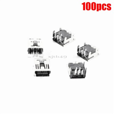 100Pcs Right Angle Jack Connector Type B 5-Pin Female Socket Mini Usb Dip Ic rr