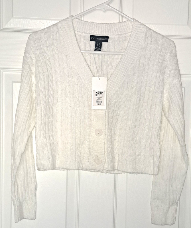 Streetwear Society Women's White Cropped Sweater Knit Top SIze XS NWT
