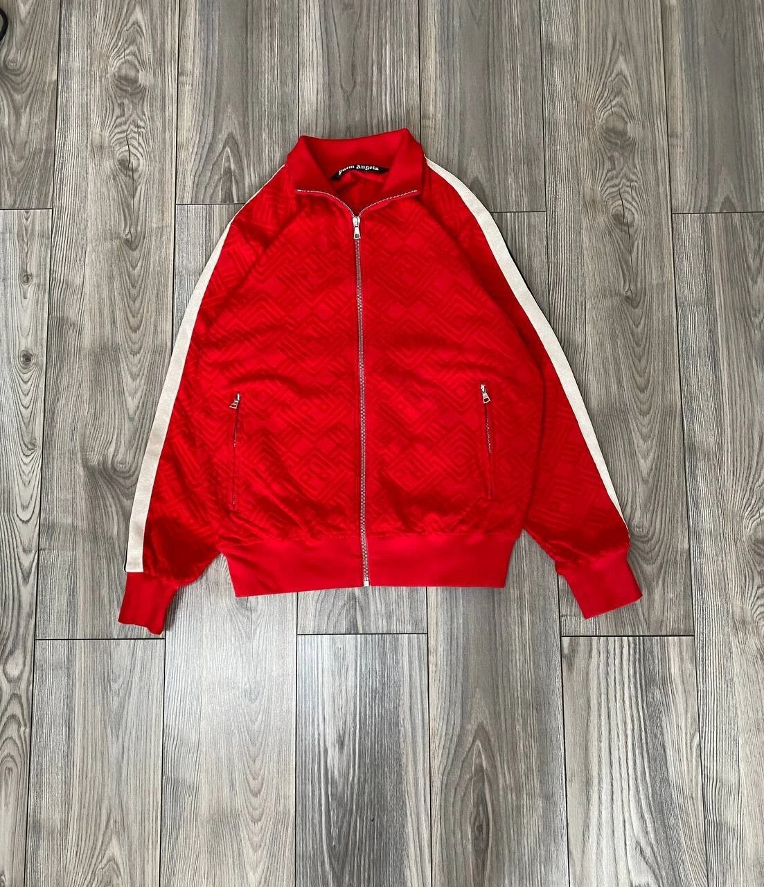 Palm Angels Giacca da Pista in Velour Monogram Rosso Uomo Taglia L
