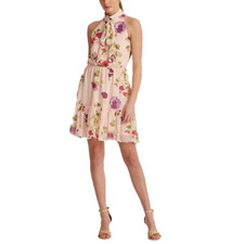 Lauren Ralph Lauren Womens Floral Chiffon Sleeveless Short Dress Size 10 12 16