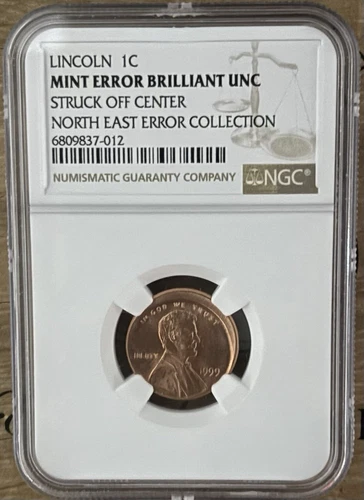 1999 Lincoln Memorial 1C Cent, NGC Penny Struck Of Center, Mint Error, BU