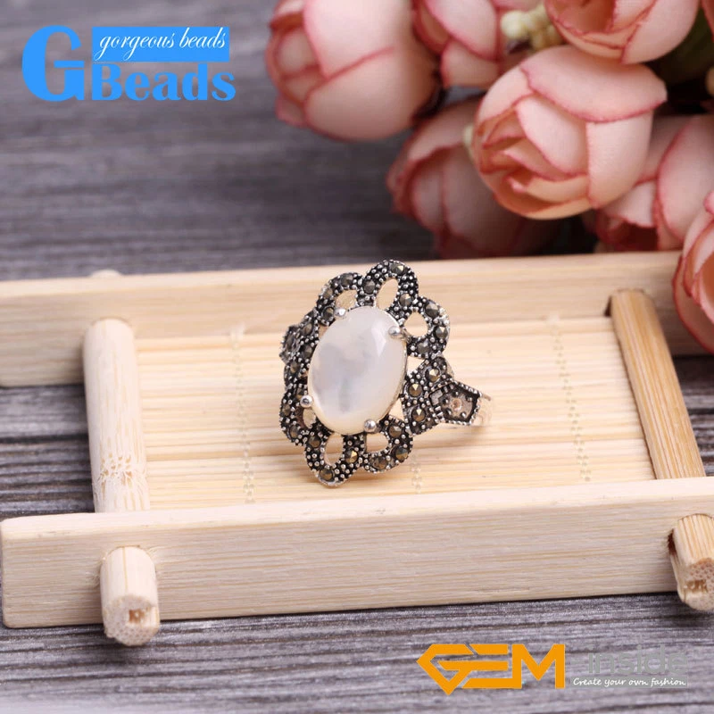 Anillo Marcasita Plata Tibetana Cuentas Piedra Ovaladas 18x22mm Envío Gratis 10X12mm Foto 4 de 4