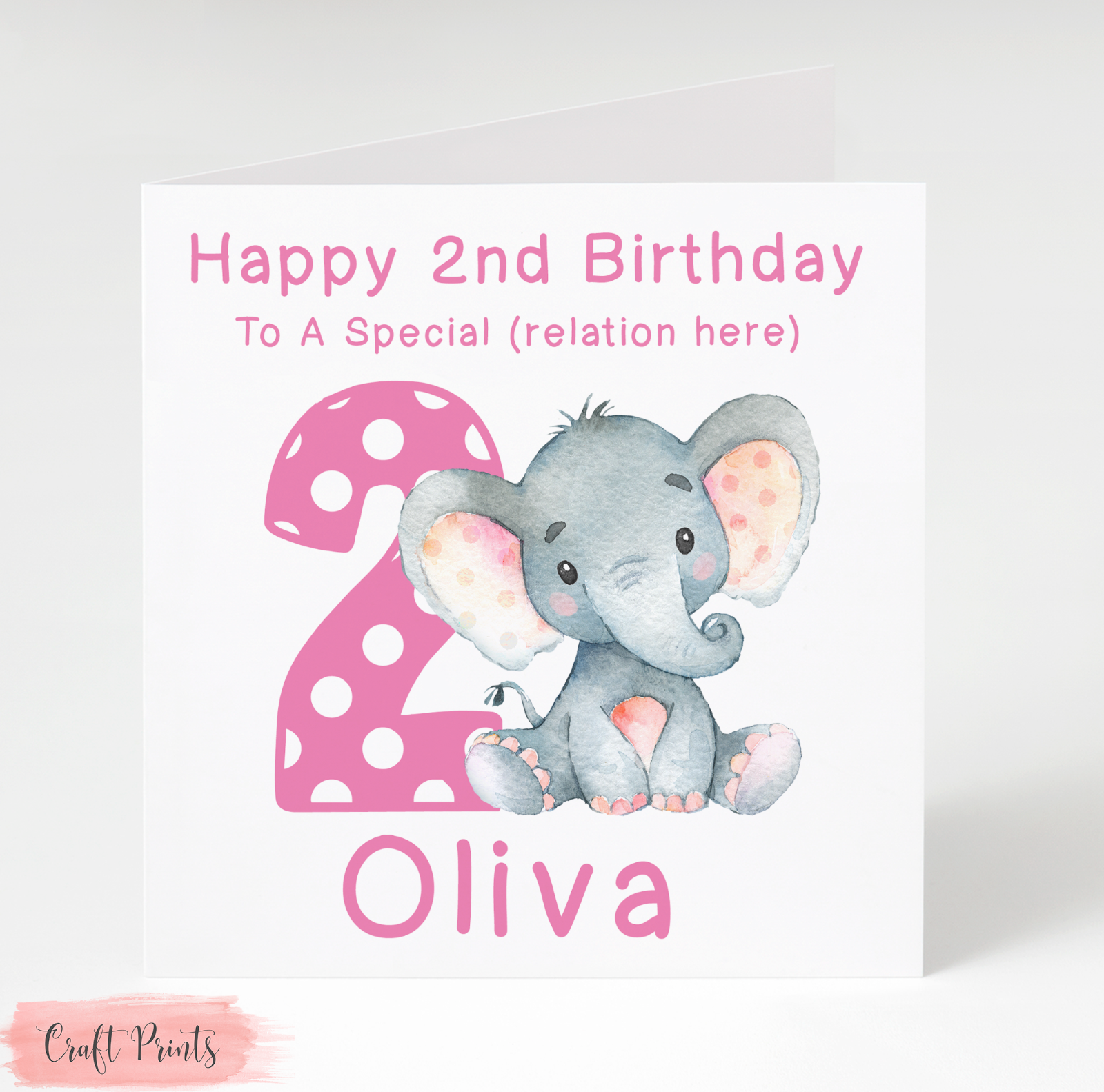 Personalised Cute Elephant Birthday Card Daughter Granddaughter 1st 2nd 3rd 4th