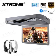 13.3" HDMI/USB/SD Car Roof Overhead DVD Player Flip Down Monitor +2 IR Headset