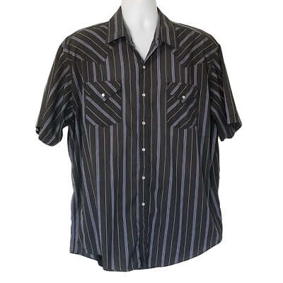 Ely Cattleman Western Shirt Vintage Mens XL Pearl Snap Short Sleeve Black Stripe