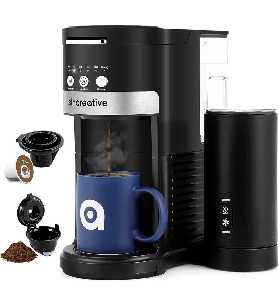 Single Serve Coffee Maker with Milk Frother, 2-In-1 Cappuccino Coffee  Machine for K Cup Pod and Ground Coffee, Single Cup Brewer Compact Latte  Maker