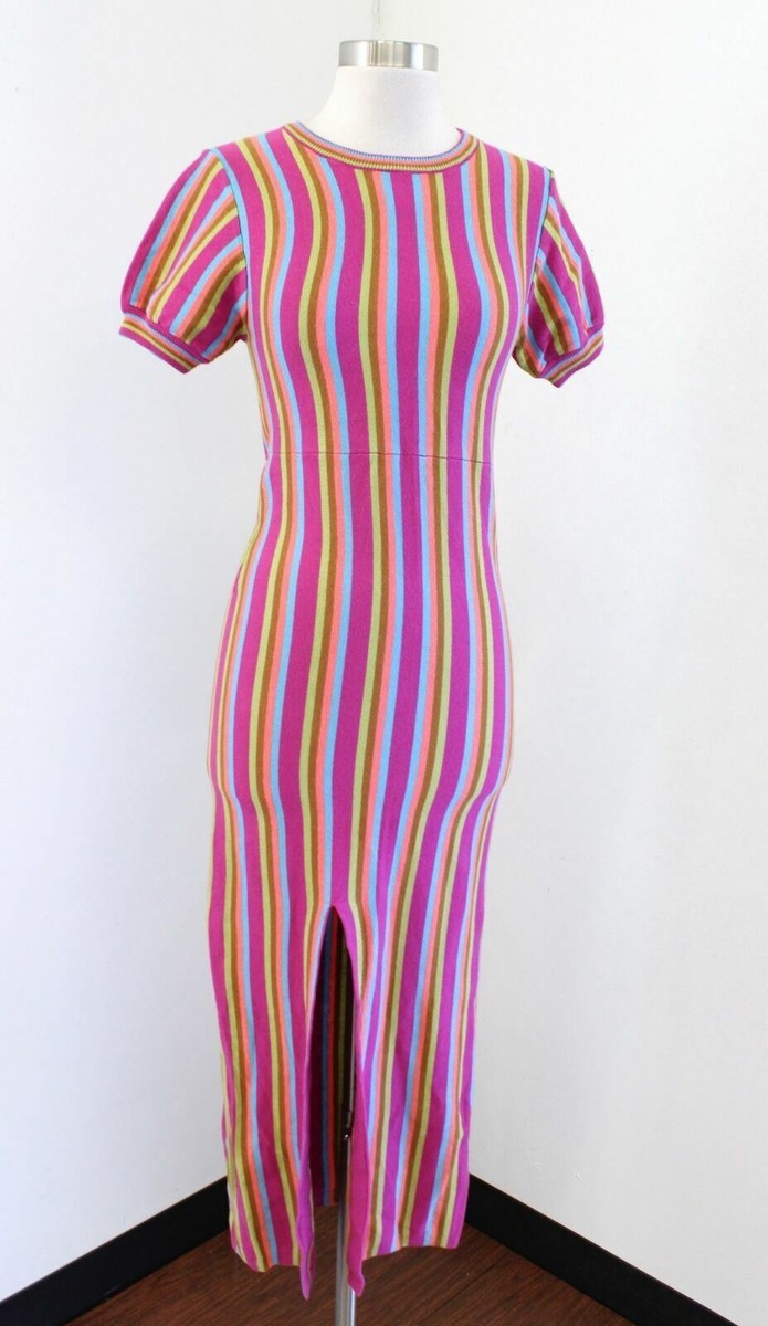 Rachel Antonoff Budde Striped Puff Sleeve Knit Midi Maxi Dress