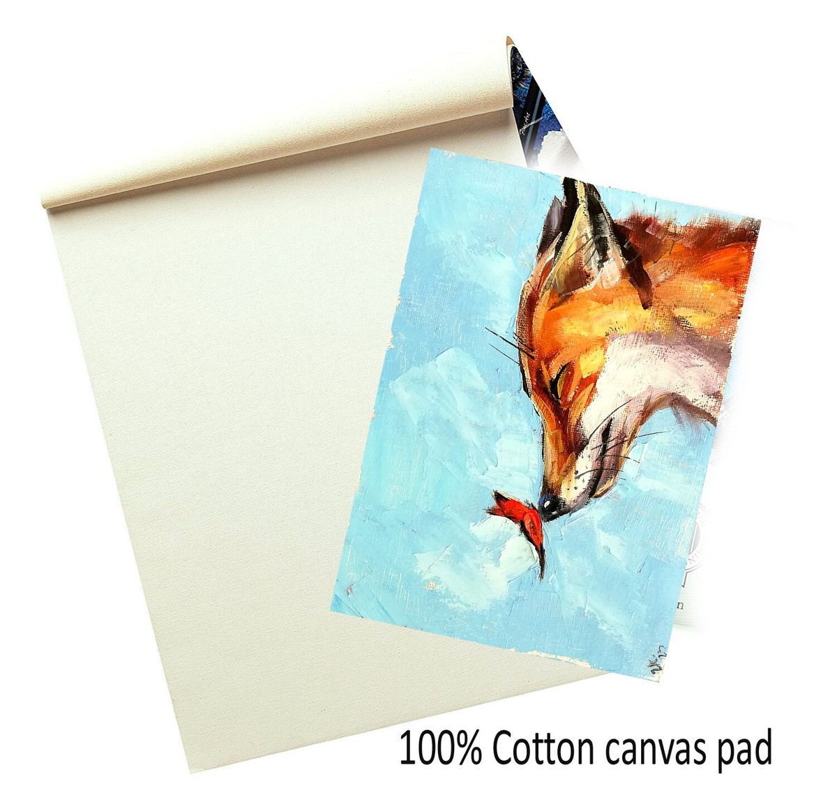 油絵　oil painting Original Oil Painting Fox~Butterfly Wild Animals Wall Art Signed