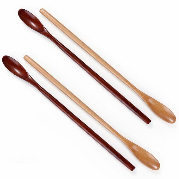 4Pcs/Set Long Handle Wooden Spoon Household Items Tableware Stirring Honey Spoon