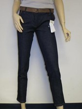 Love Moschino Slim Blue Dark Wash Jeans Brown Leather Trouser Pants Capri Skinny