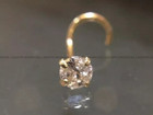 Moissanite Wire Nose Pin For Women Solid 14k Yellow Gold 4 Mm Round