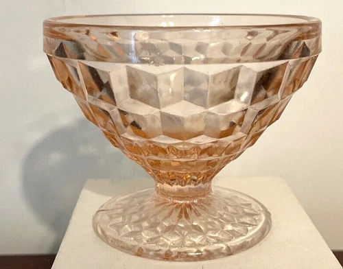 Vtg Pink Indiana Depression Glass Cubist WINDSOR Footed SHERBET Bowl  ap 3"hx3"w