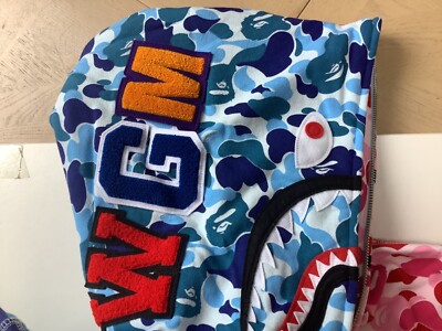 Authentic ape bape abc camo crazy shark full zip hoodie blue