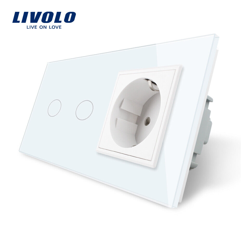 Livolo Kombination Design GlasTouch Lichtschalter 2fach Schalter 1fach Steckdose 