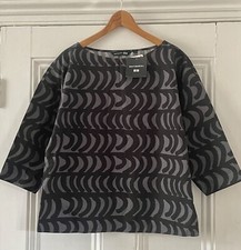 Marimekko X Uniqlo Women’s Grey Black Boxy 3/4-Sleeve Blouse Shirt S UK 10 EU 38