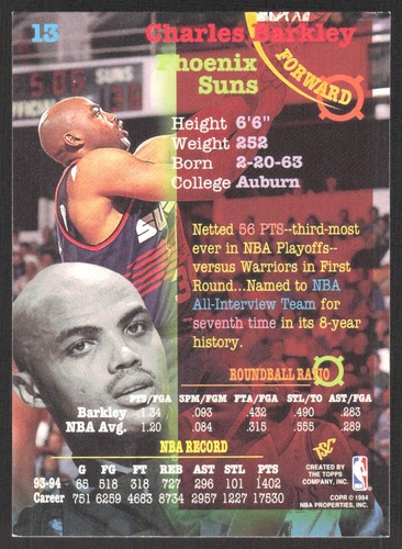 1994-95 Stadium Club 1st Day Issue Charles Barkley Phoenix Suns #13 - Picture 2 of 2