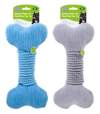 Squeaky Jumbo Dog Toys Roped Up Plush Bone Tough Cat Dog