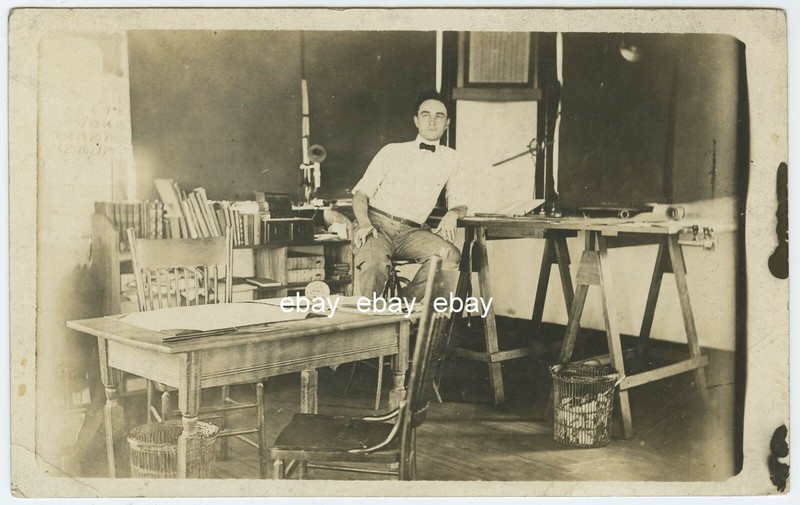 Engineer or Draftsman at work in office - Real Photo RPPC ........ FREE SHIPPING