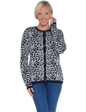 Denim Co Black Grey Jacquard Cardigan Sweater New Button Front Long Sleeve