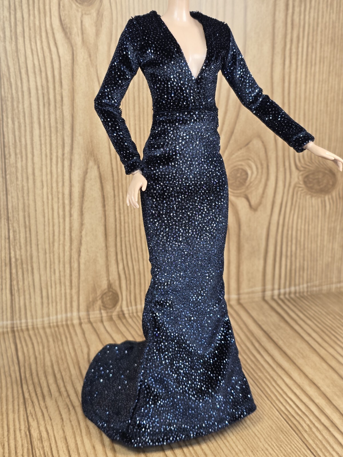 Handmade Black Velvet Dress for dolls 11.5in 
