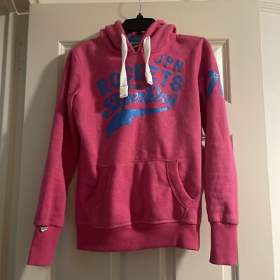 Superdry Japan Pink Neon Hooded Hoodie Pullover Sweatshirt Women