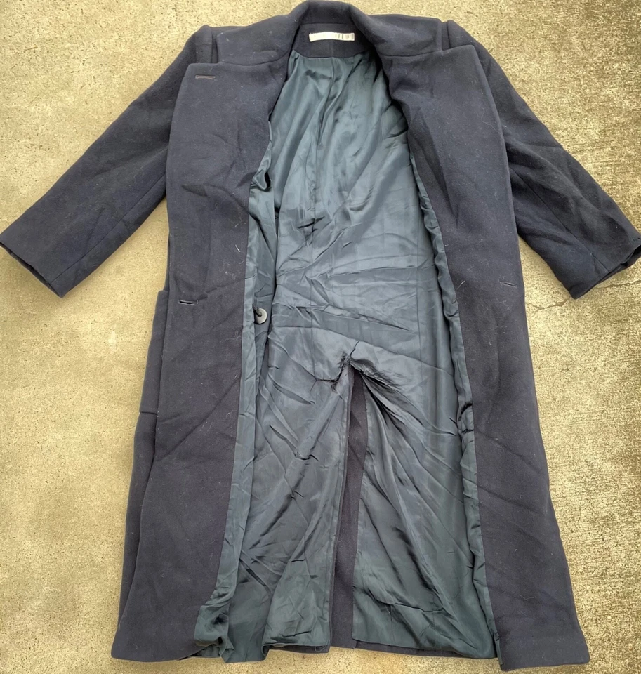 Gabardina de diseñador Perry Ellis vintage de lana negra para mujer años 80 talla 8 grande Foto 3 de 4