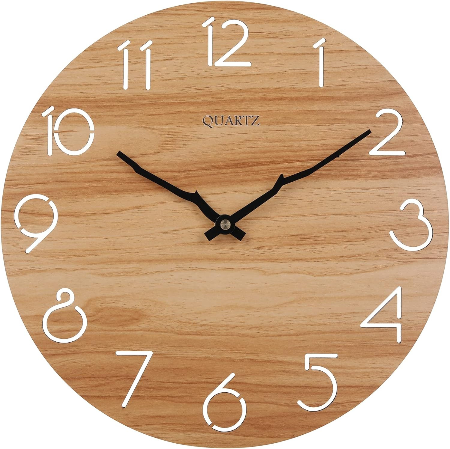 12 Inch Wood Wall Clock Quartz Analog, Silent Non-Ticking, Decorative Modern Wal