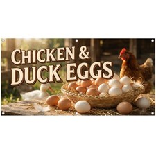 Chicken and Duck Eggs Vinyl Banner Fresh Farmhouse Eggs Sign Backyard