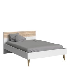 New Wooden Double Bed Frame in White and Oak 140x200cm - COLLECTION ONLY