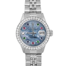 Rolex Ladies Datejust Blue MOP Rainbow Dial Diamond Bezel Jubilee Band