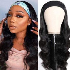 higher Headband Wig Human Hair Body Wave 16 Inch Glueless None Lace Front Wig...