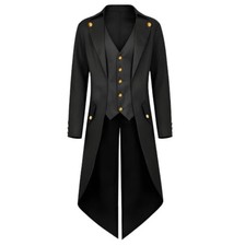Mens Pirate Coat Knee Length Steampunk Victorian Tailcoat Button Up Long Sleeve