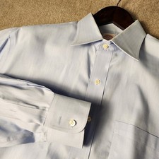 Brooks Brothers 17 4 346 Light Blue Herringbone Non Iron Dress Shirt Button Up