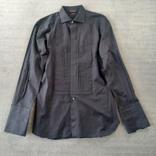 Ermenegildo Zegna Dress Shirt Mens 16.5-42 Black Button Up French Cuffed Tux