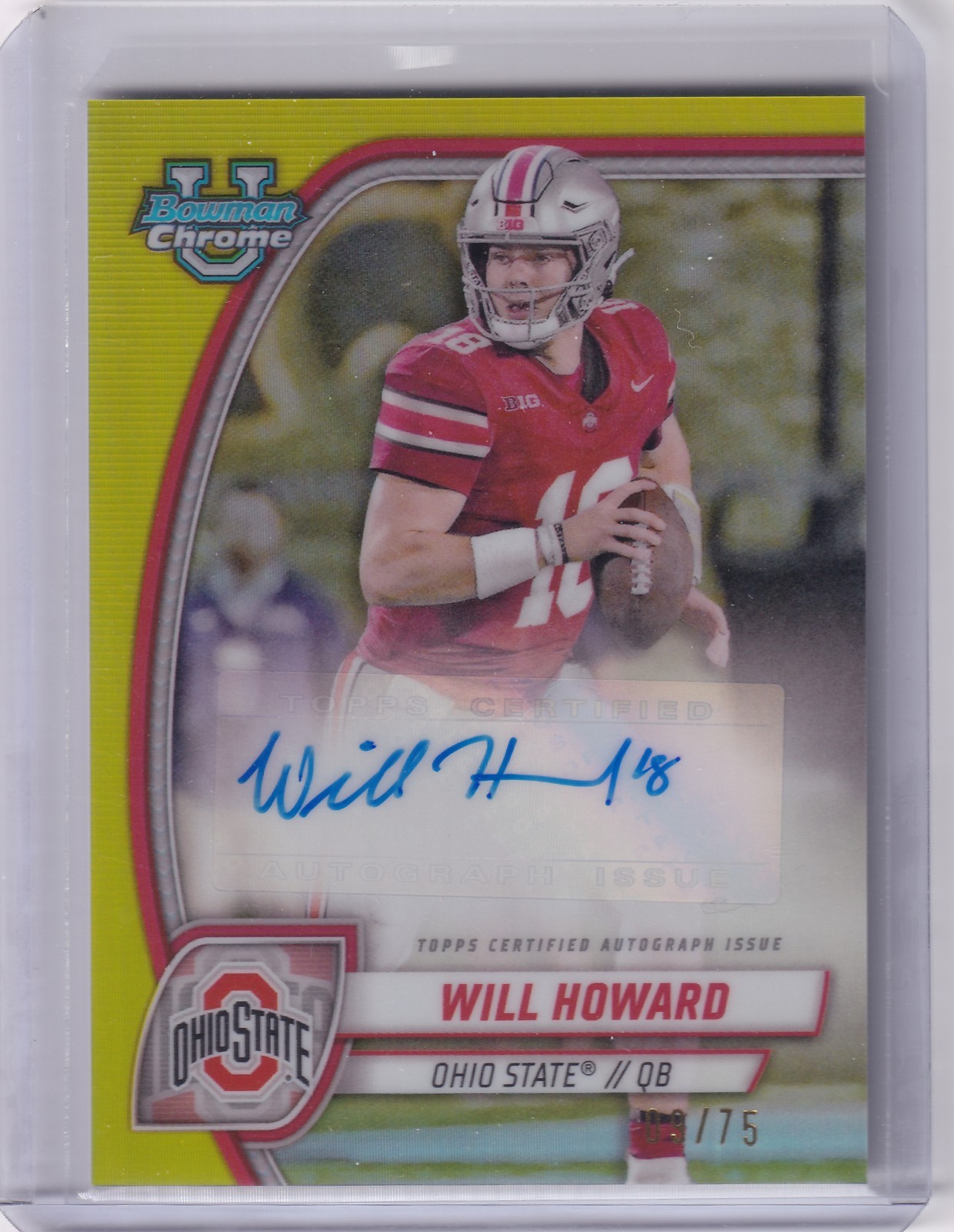2024 Bowman University Chrome Prospect Auto Will Howard #PA-WHO Yellow /75