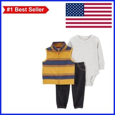 Baby Boys 3 Piece Plaid Little Vest Set Long Sleeve Striped Pants