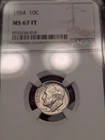 1954 Roosevelt Dime 10¢ NGC MS67 FT Toned