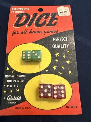 2 Pack Crisloid Dice Red /green For Home Games New Old Stock With Ad Card