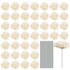 Silk Artificial Hydrangea Flowers, Beige Flowers Heads with Stems 30 Set