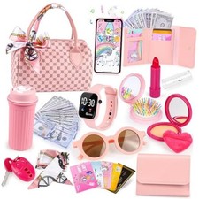 Play Purse for Little Girls, 32PCS Toddler Purse with Pretend Makeup for Kids,
