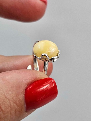 Pequeño anillo de ámbar blanco plata 925 joyas grandes ajustables de piedra... - Imagen 4 de 7