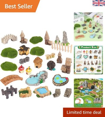 Bezauberndes 27-teiliges Feengarten-Set aus Harz - Häuser, Brücken & Naturelemente